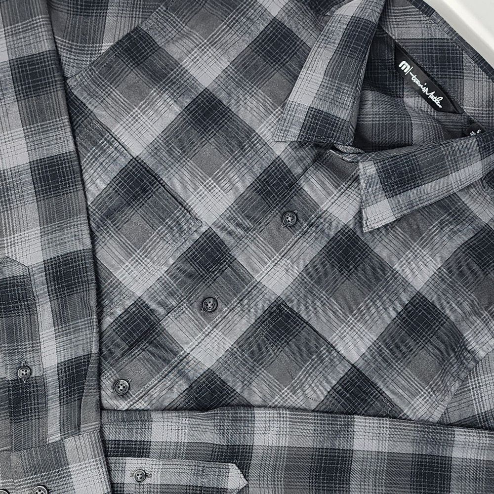 Travis Mathew Flannel Shirt Men' s Small Gray Plaid Button Up‎ Lightweight EUC